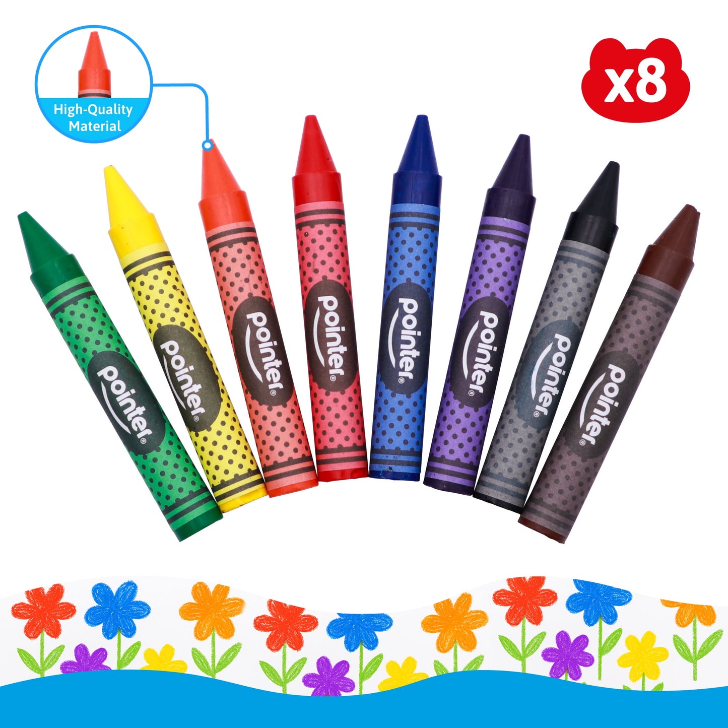 Pointer Jumbo Crayons, 12-Pack of 8 Count Boxes, Assorted Colors