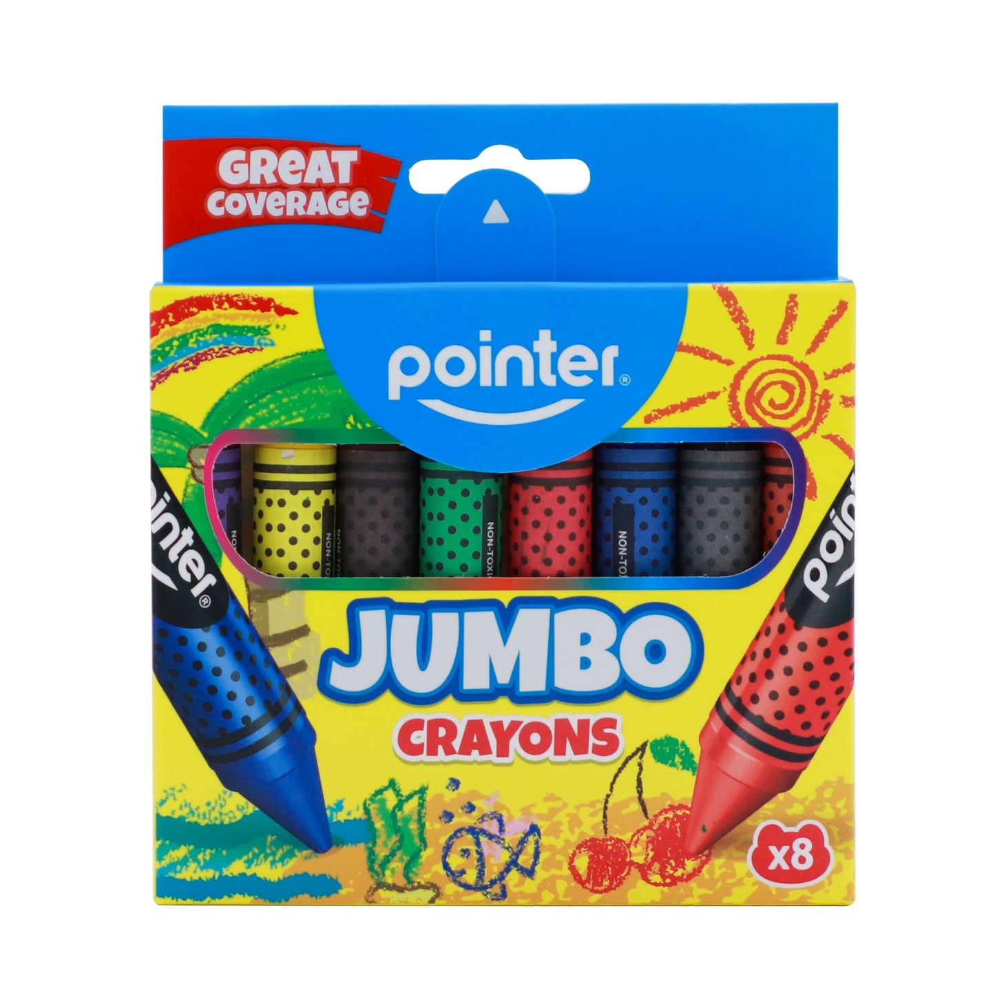 Pointer Jumbo Crayons, 12-Pack of 8 Count Boxes, Assorted Colors