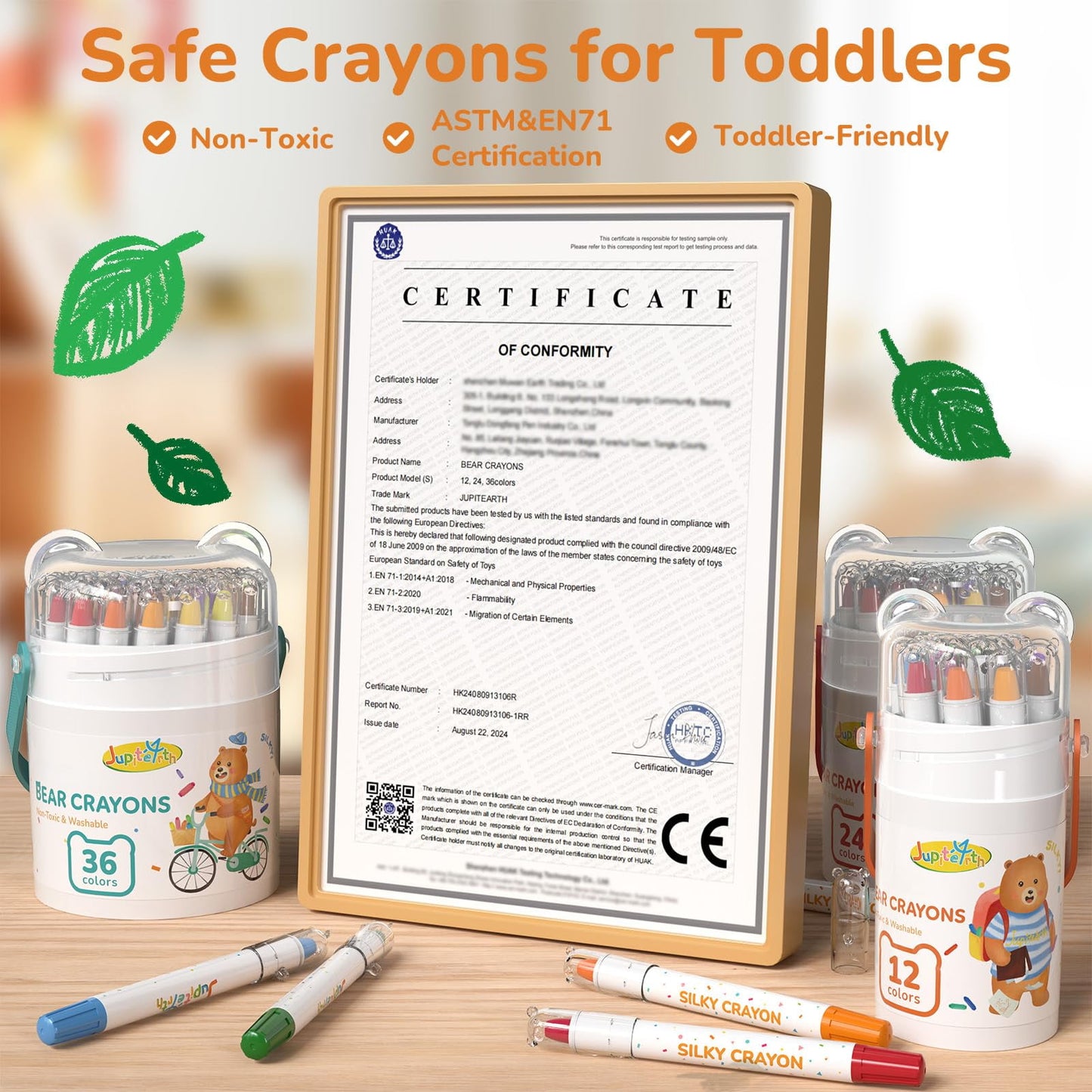 Jupitearth 24Ct Twistable&Non-Toxic Washable,Silky Crayons for toddlers1-3,Kids 4-8,Back to School Art Supplies