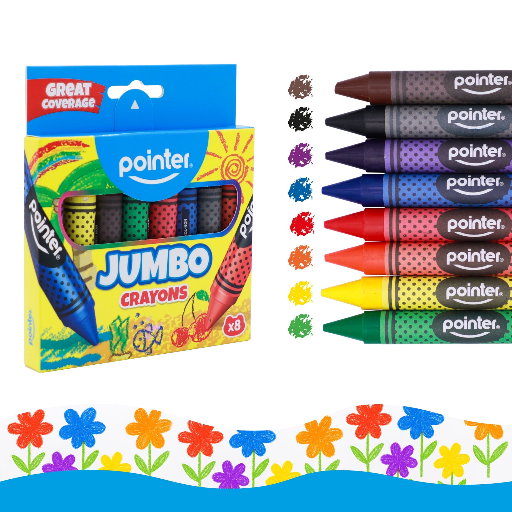 Pointer Jumbo Crayons, 12-Pack of 8 Count Boxes, Assorted Colors