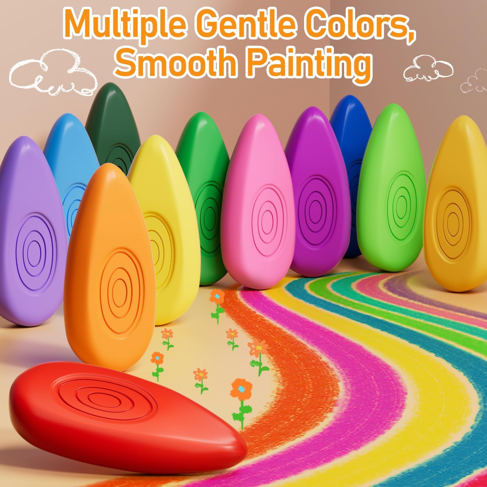 Four Candies Toddler Crayons 24 Count, Non Toxic Washable Crayons for Kids, Unbreakable Easy-Grip Water-Drop Crayons, Perfect for Little Hands, Toddler Coloring & Art Supplies