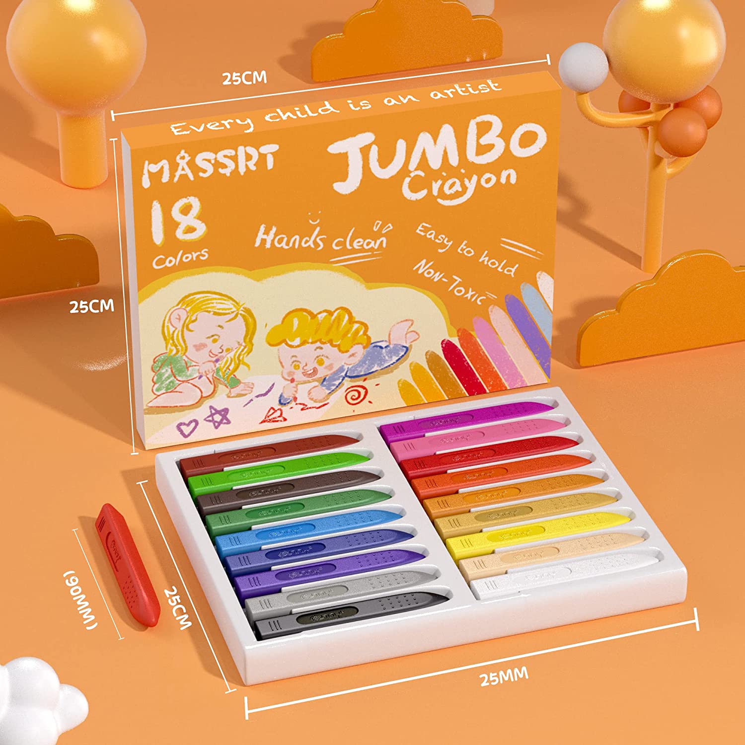 MASSRT Triangle Jumbo Crayons Non-toxic Easy to Hold 18 Count