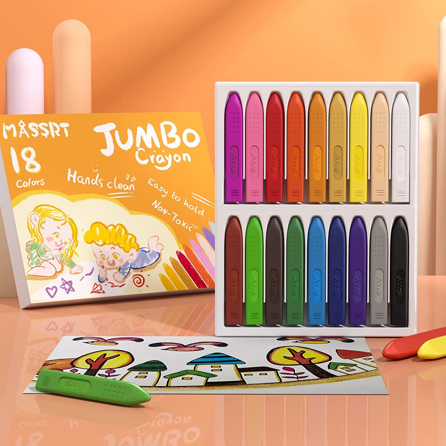 MASSRT Triangle Jumbo Crayons Non-toxic Easy to Hold 18 Count
