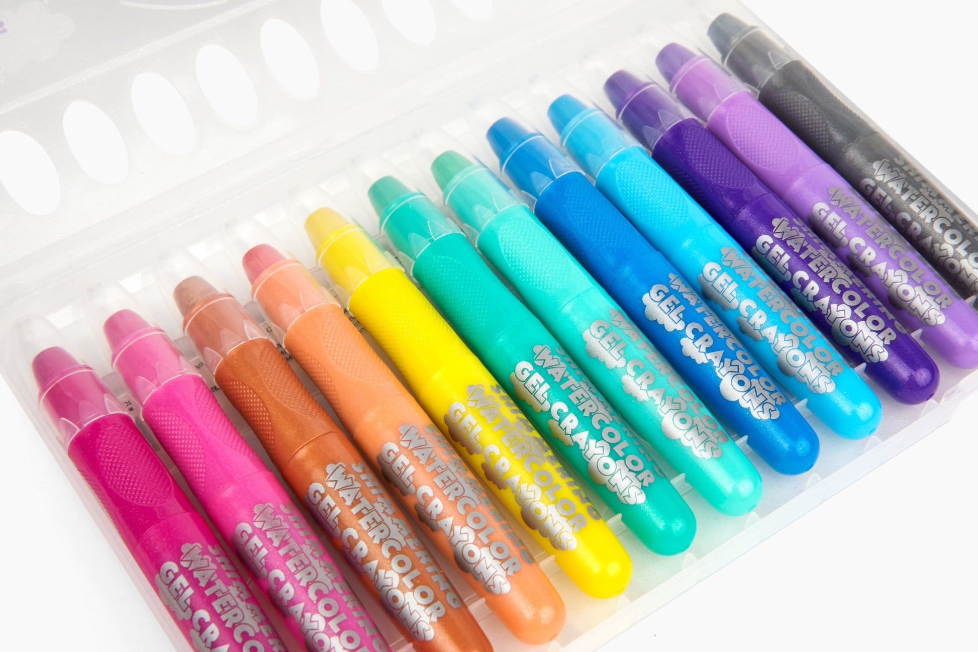 MKIDSFUN Sparkle Watercolor Gel Crayons, 12 Metallic Twistable Crayons