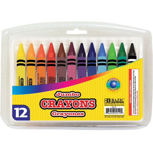 BAZIC 12 Color Premium Jumbo Crayons [2519]
