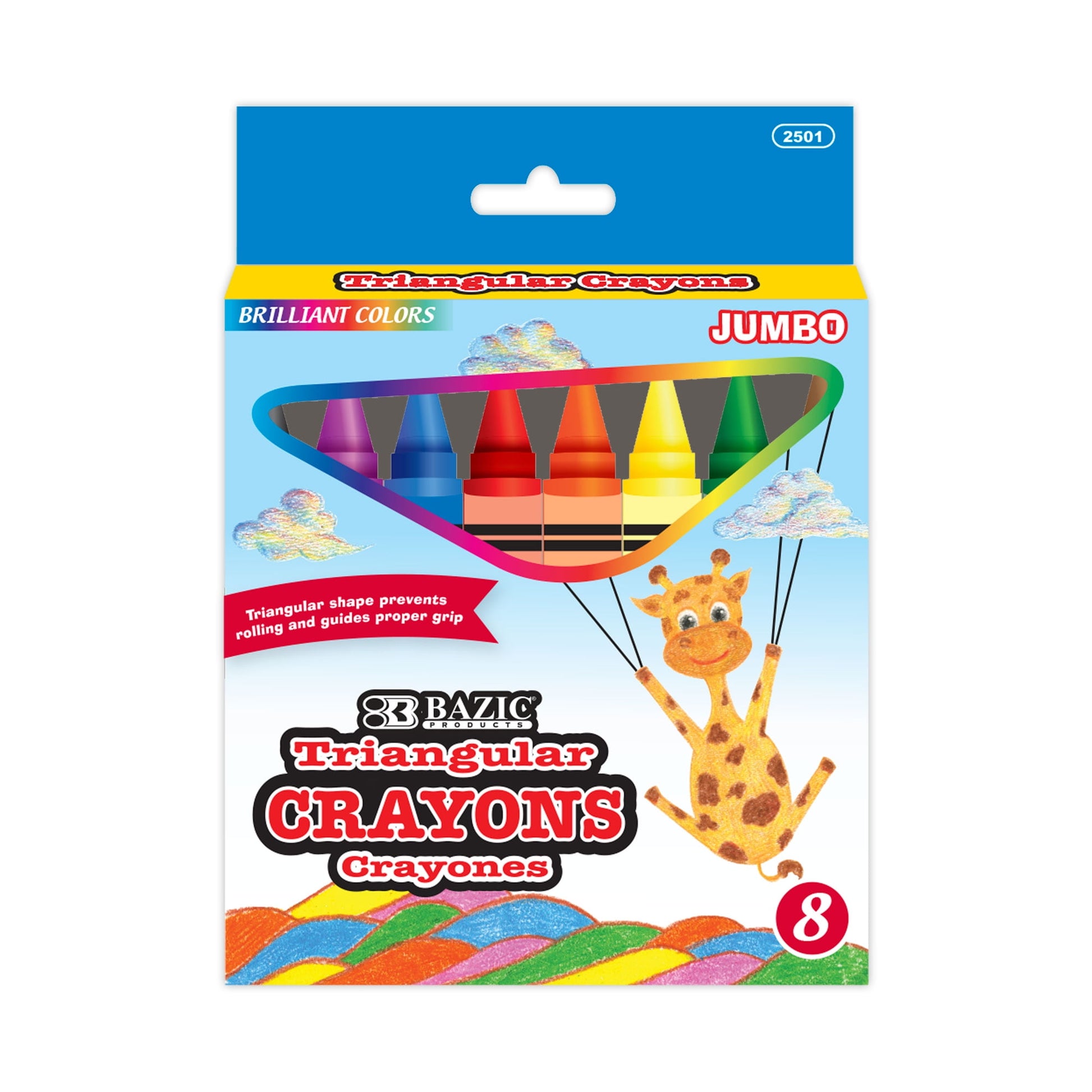 BAZIC 8 Color Premium Jumbo Triangle Crayons [2501]