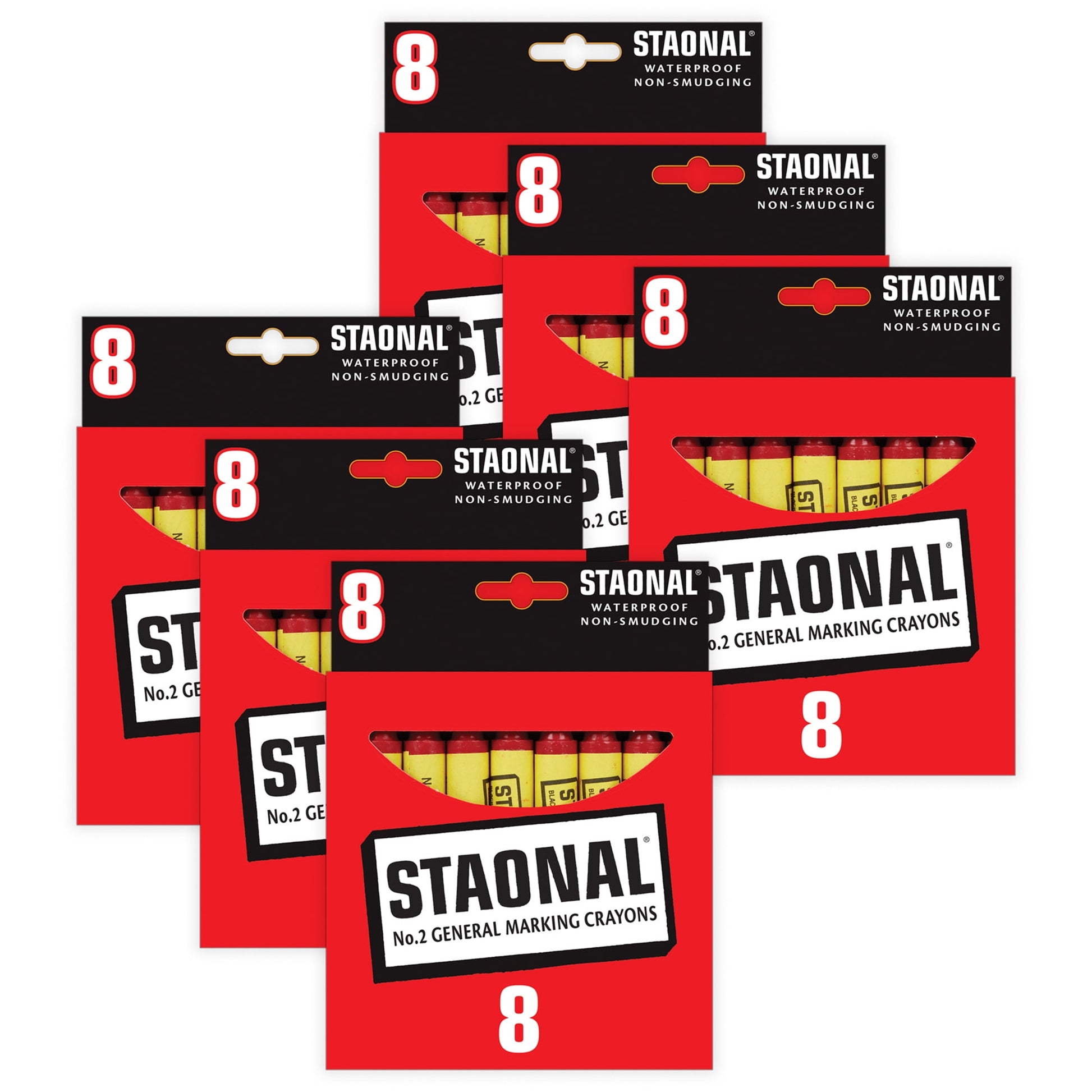 Crayola Staonal Marking Crayons, Red, 8 Per Pack, 6 Packs