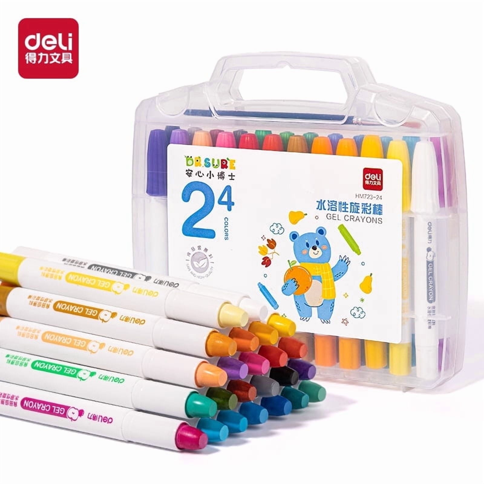 Deli Gel Crayons 24, Rotary Refills for Beginners and Artists, with Storage Case