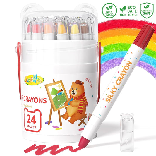 Jupitearth 24Ct Twistable&Non-Toxic Washable,Silky Crayons for toddlers1-3,Kids 4-8,Back to School Art Supplies