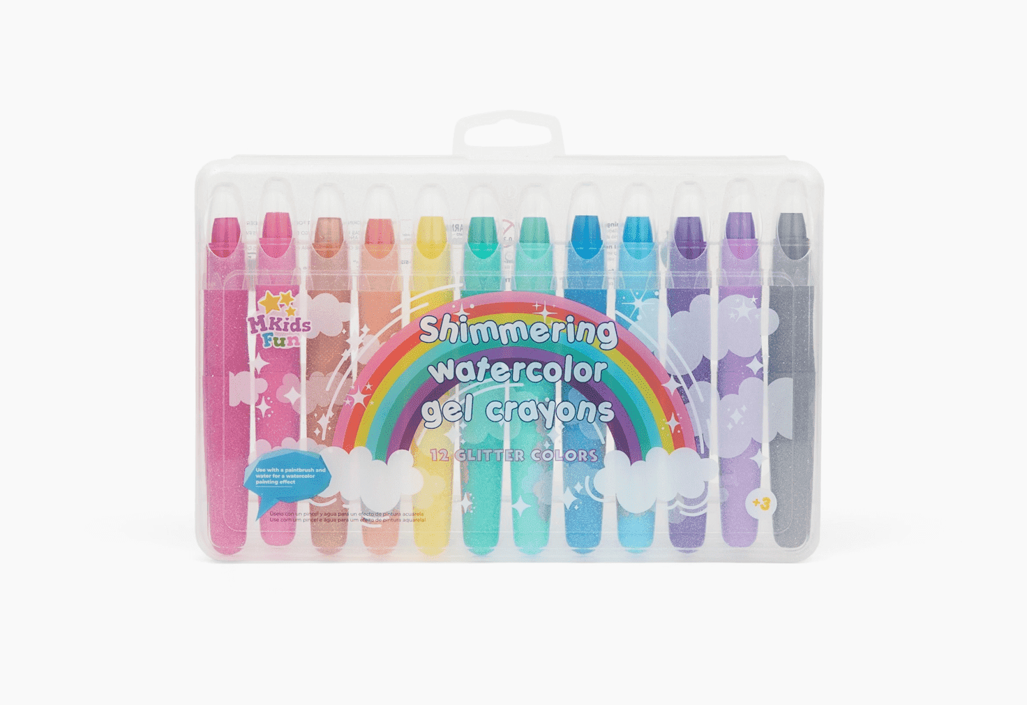 MKIDSFUN Sparkle Watercolor Gel Crayons, 12 Metallic Twistable Crayons