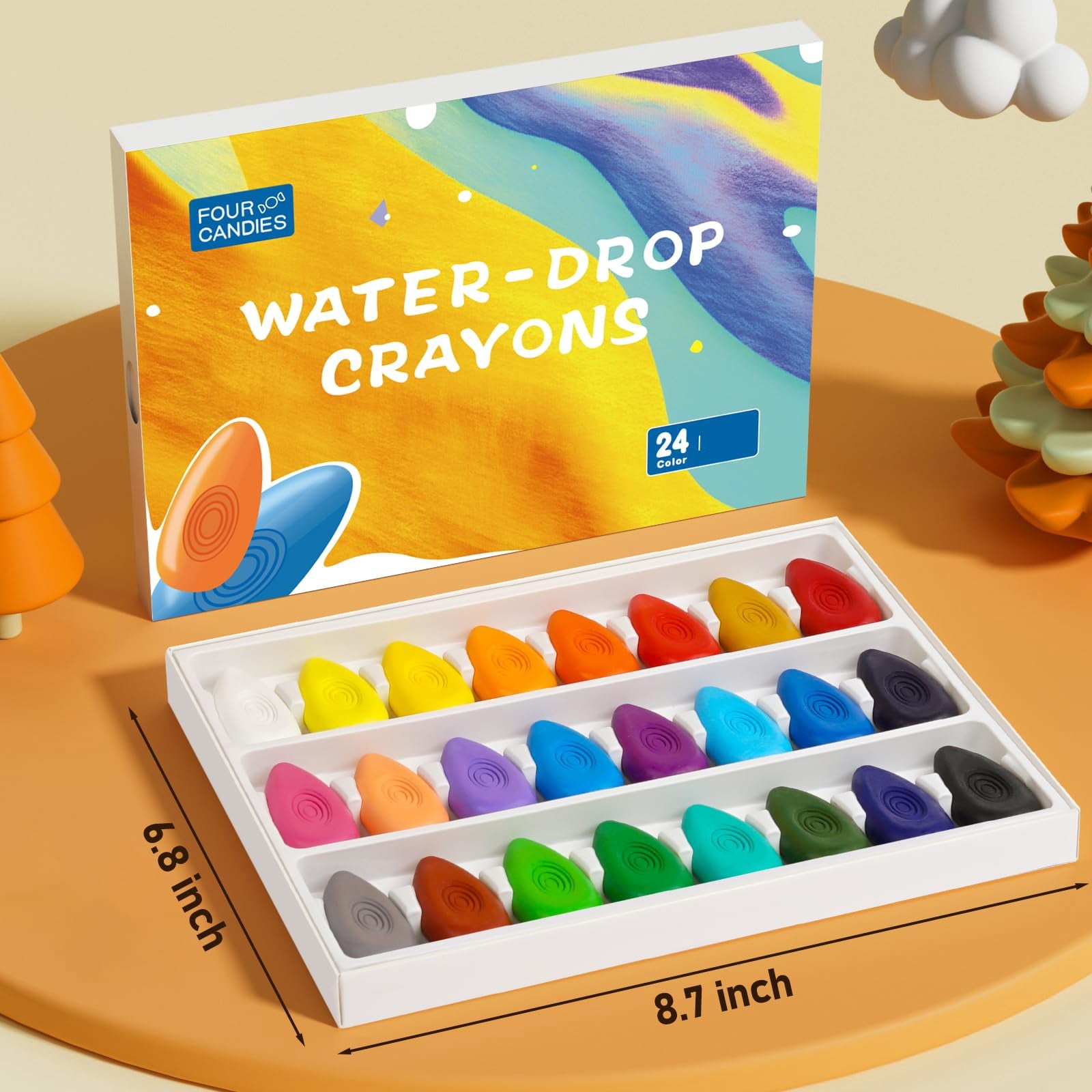 Four Candies Toddler Crayons 24 Count, Non Toxic Washable Crayons for Kids, Unbreakable Easy-Grip Water-Drop Crayons, Perfect for Little Hands, Toddler Coloring & Art Supplies