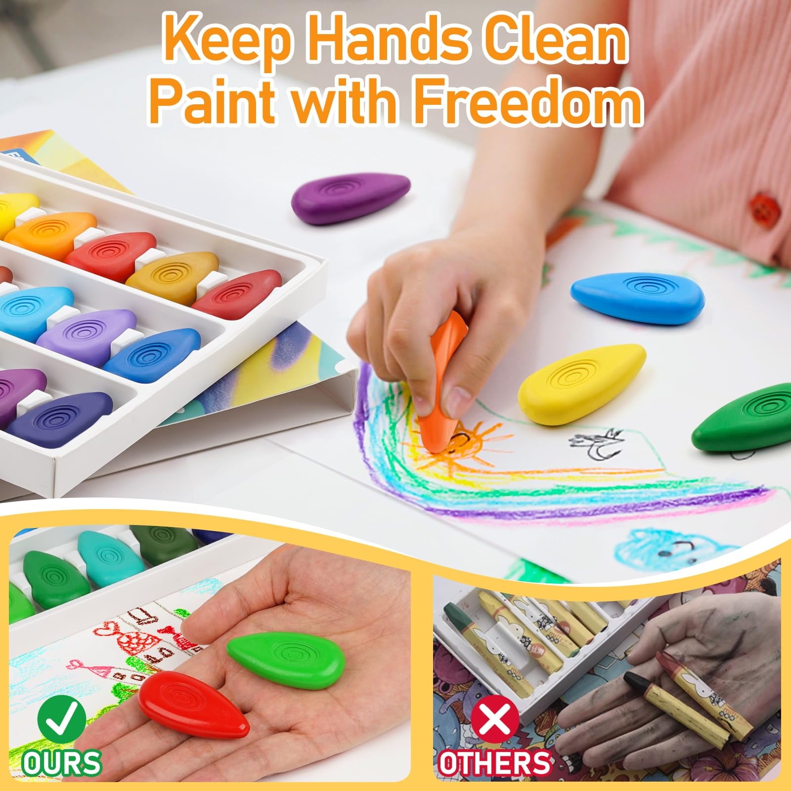Four Candies Toddler Crayons 24 Count, Non Toxic Washable Crayons for Kids, Unbreakable Easy-Grip Water-Drop Crayons, Perfect for Little Hands, Toddler Coloring & Art Supplies