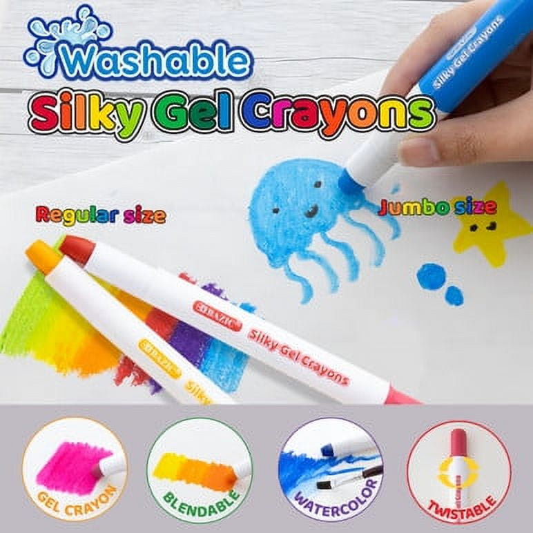 BAZIC Silky Gel Crayons 12 Color, Washable Blendable Watercolor Crayon (12/Pack), 12-Packs